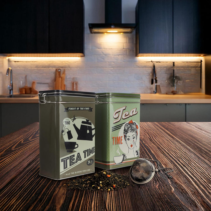 com-four® 2x Vorratsdose aus Metall - Teedose mit verschliessbarem Deckel - Metallbehälter im Retro-