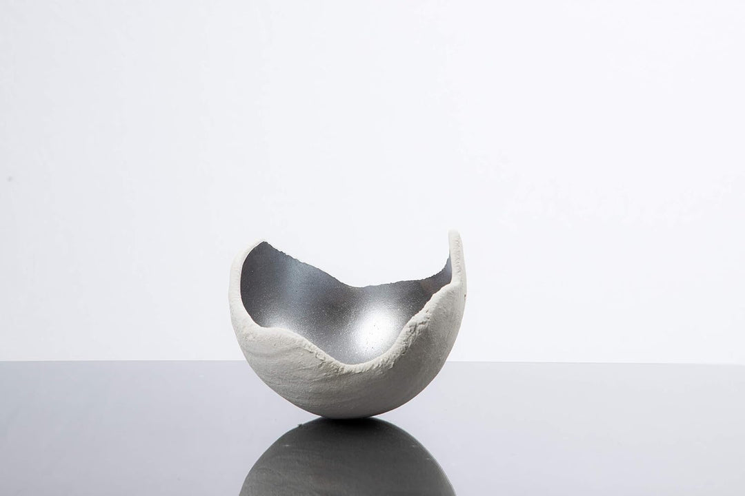 Stoamandal Lichtschale silber - S (15cm) - Beton weiss | Unikat handmade | Geburtstagsgeschenk | Gar