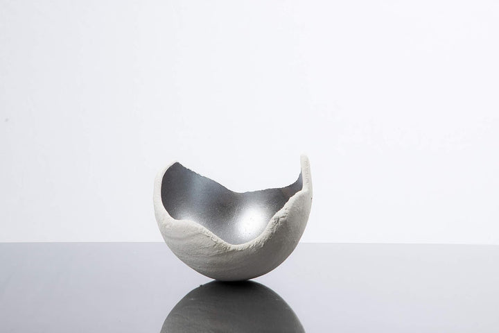 Stoamandal Lichtschale silber - S (15cm) - Beton weiss | Unikat handmade | Geburtstagsgeschenk | Gar