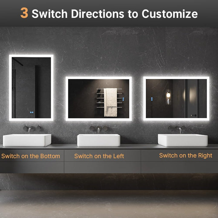 badezimmerspiegel mit Beleuchtung, Sandstrahl-Design led Spiegel Bad, 3 Farbtemperaturen, Dimmbar, E
