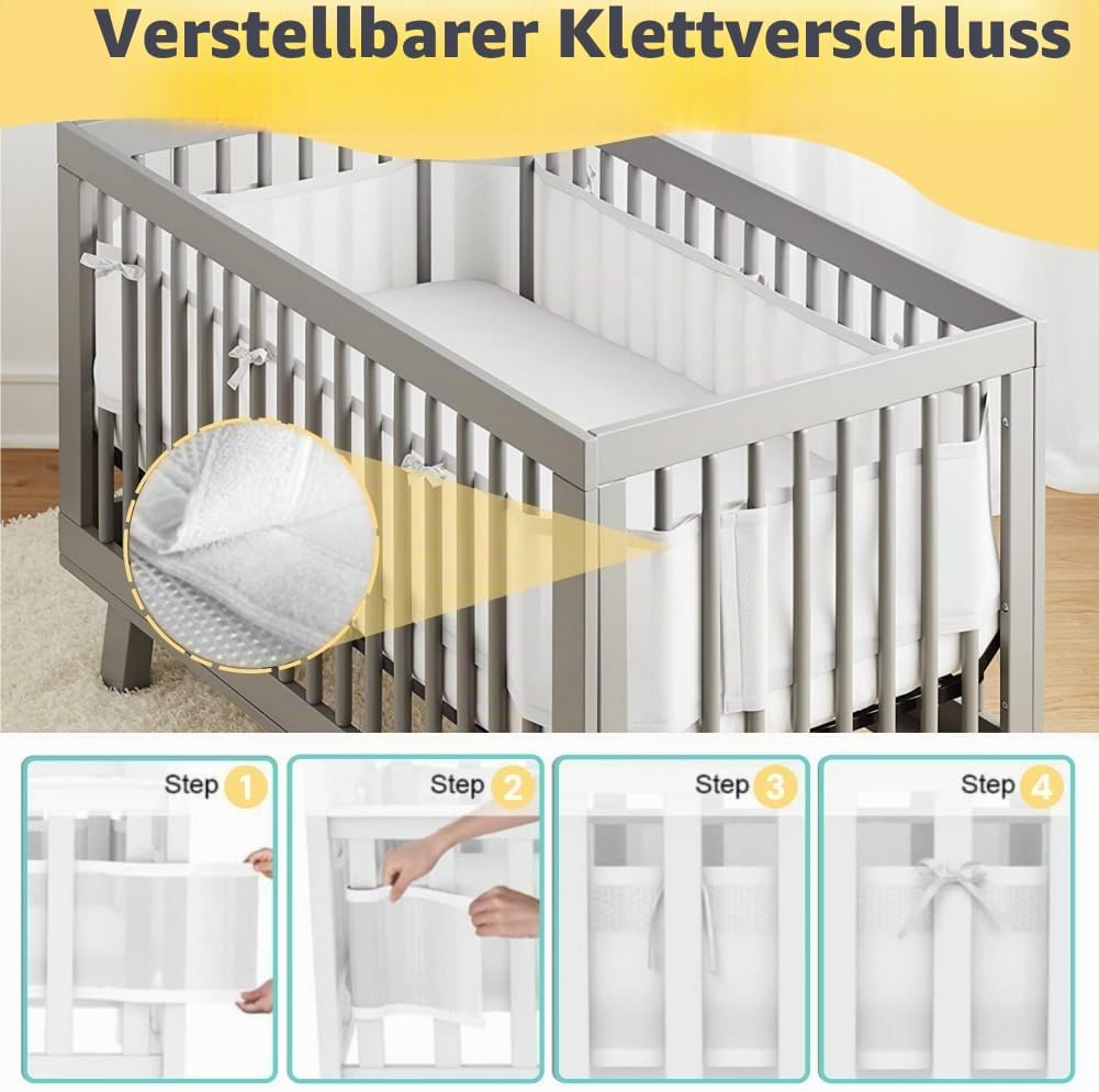 Bettumrandung Babybett,Bettumrandung Nestchen,Verstellbarer Baby Netzbettgitter,Babybett LeitplankeK