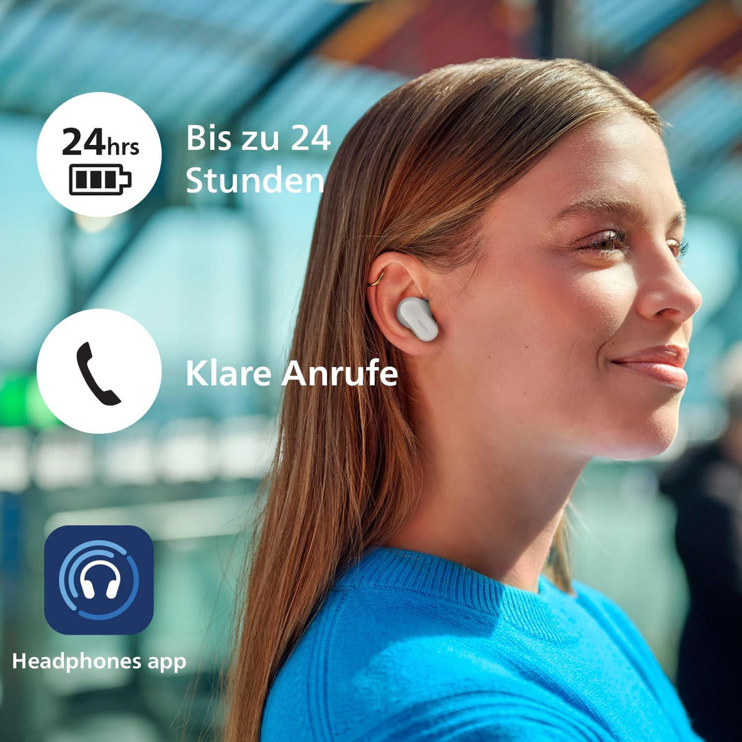 Philips TAT3509WT Noise Cancelling True Wireless In Ear Bluetooth Headphones - Small buds. Natural s