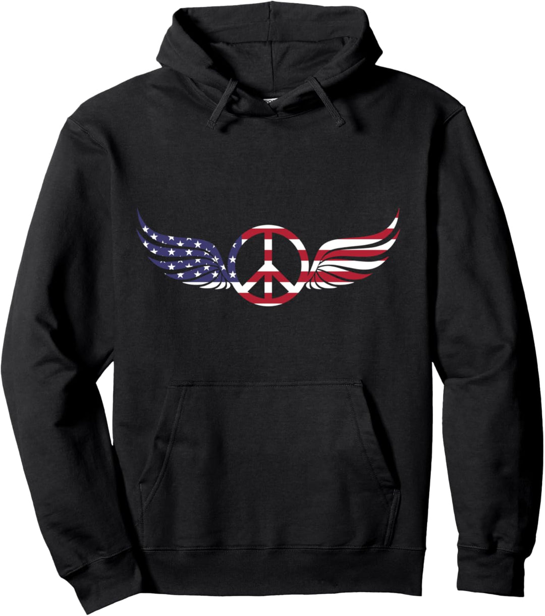 Friedenszeichen Flügel Amerikanische Flagge Pullover Hoodie