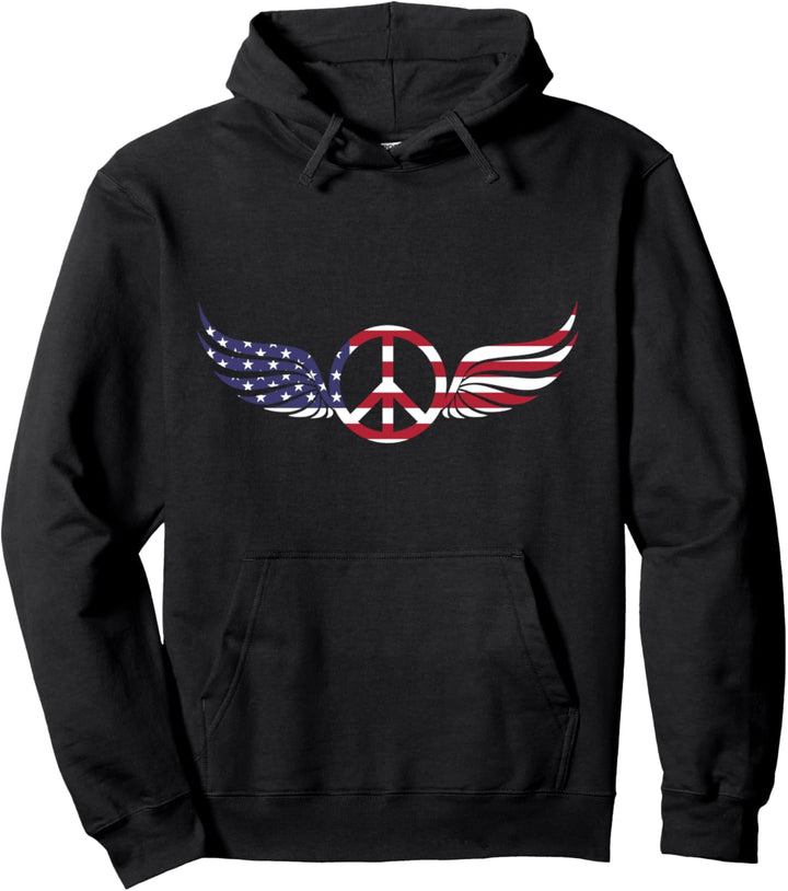 Friedenszeichen Flügel Amerikanische Flagge Pullover Hoodie