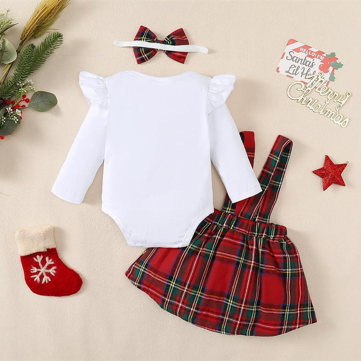 Baby Mädchen Weihnachtskleidung Langarm Strampler Hosenträger Plaid Rock Set Neugeborenen Outfit 6-1