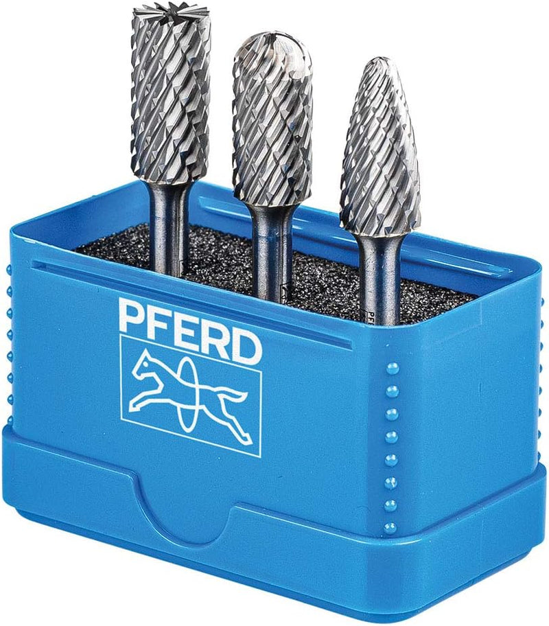 PFERD HM-Frässtift-Set, 3-teilig, Zahnung ALLROUND, Schaft-ø 6 mm, Frässtift-ø 12mm, 21901414 – für