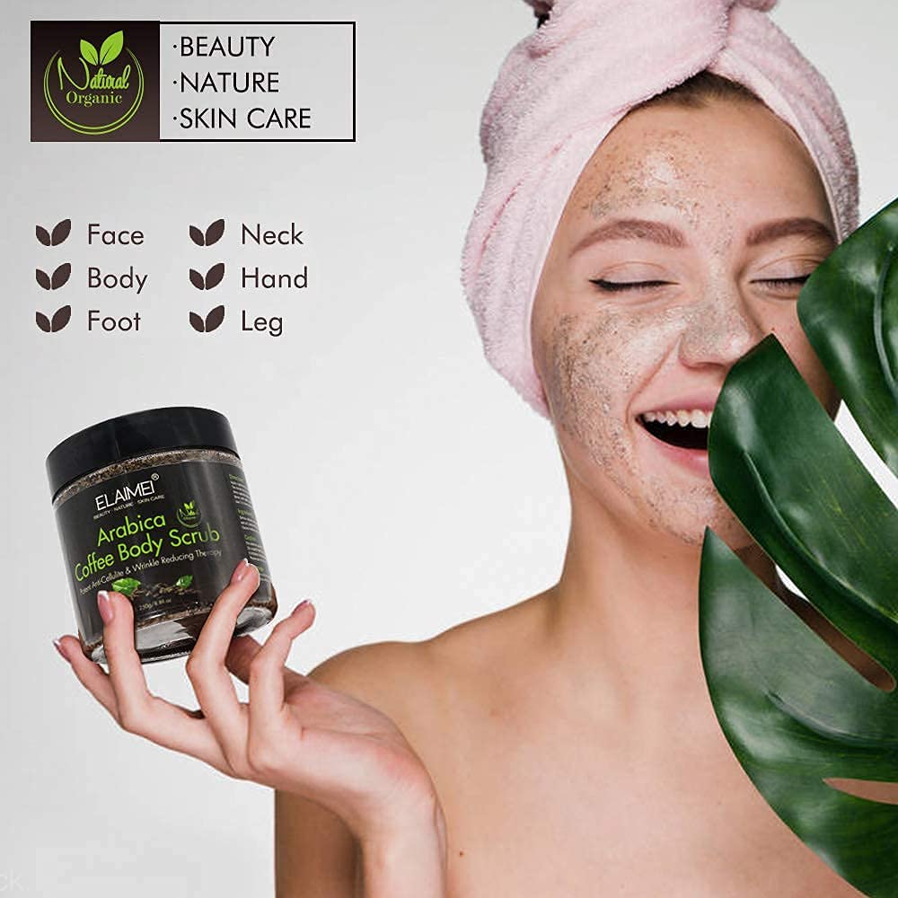 Natürliches Kaffee Body Scrub Peeling mit Bio-Kaffee-Körperpeeling, Face, Body Scrub Peeling Grau, G