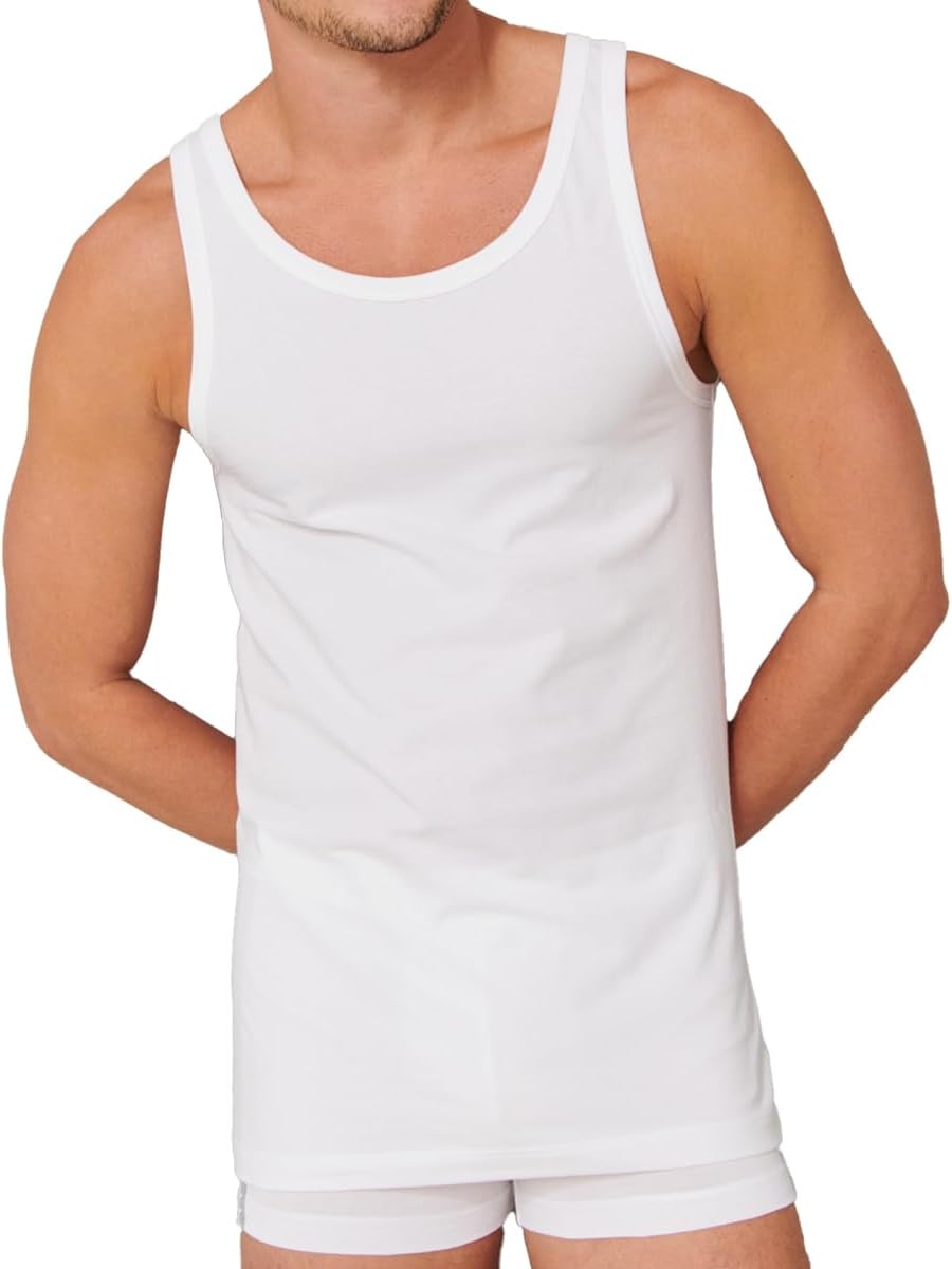 Schiesser Herren 2 PACK Unterhemd ohne Arm Bio Baumwolle - 95/5 Organic M 4 X Schwarz / Weiss (901),