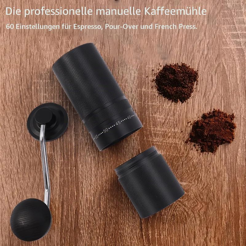 Manuelle Kaffeemühle mit 60 einstellbaren Stufen, geradem Griff für French Press, Filterkaffee und E