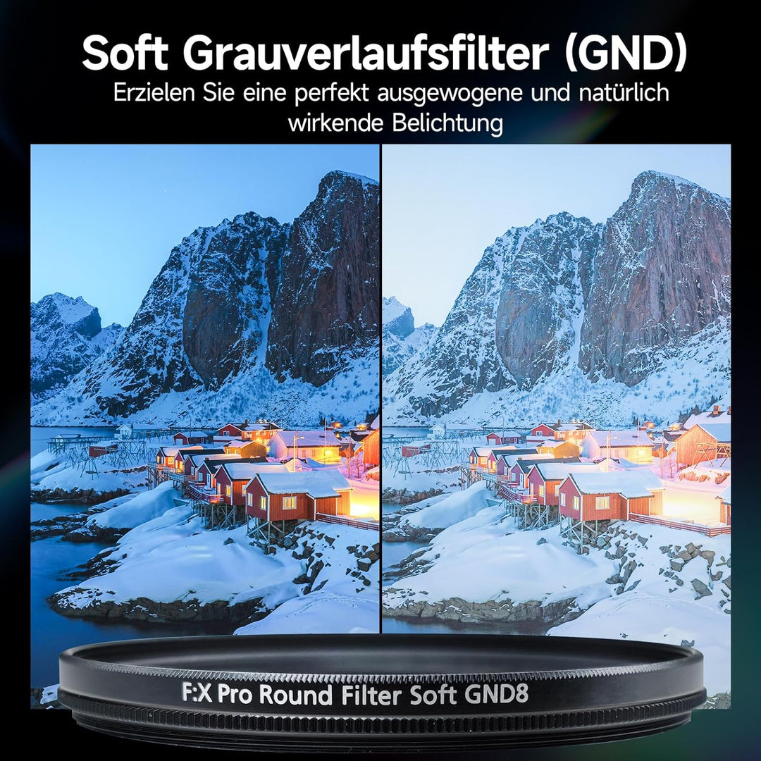 Rollei F:X Pro Grauverlaufs-Rundfilter Soft GND 8 Schraub-Filter mit drehbarem Ring zur Einstellung