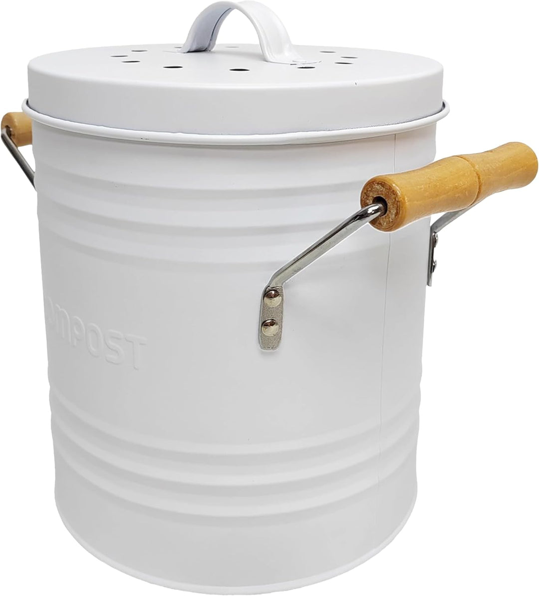 ME0025, Kompostbehälter aus Metall mit Deckel und Griffen, Elegantes Retro-Design, 4 Liter Fassungsv