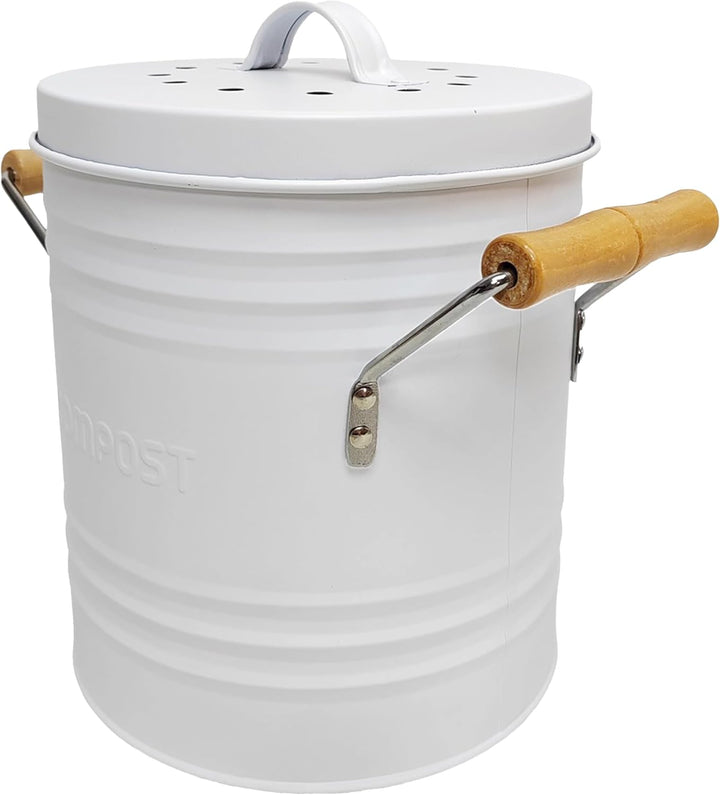 ME0025, Kompostbehälter aus Metall mit Deckel und Griffen, Elegantes Retro-Design, 4 Liter Fassungsv