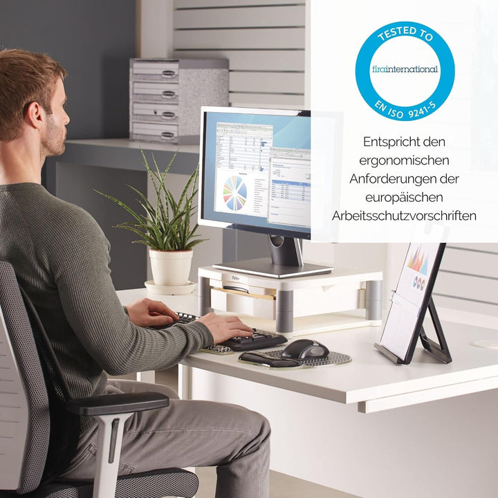 Fellowes Monitorständer Premium Plus, höhenverstellbar in 5 Stufen, ergonomisch, sehr stabil für Mon