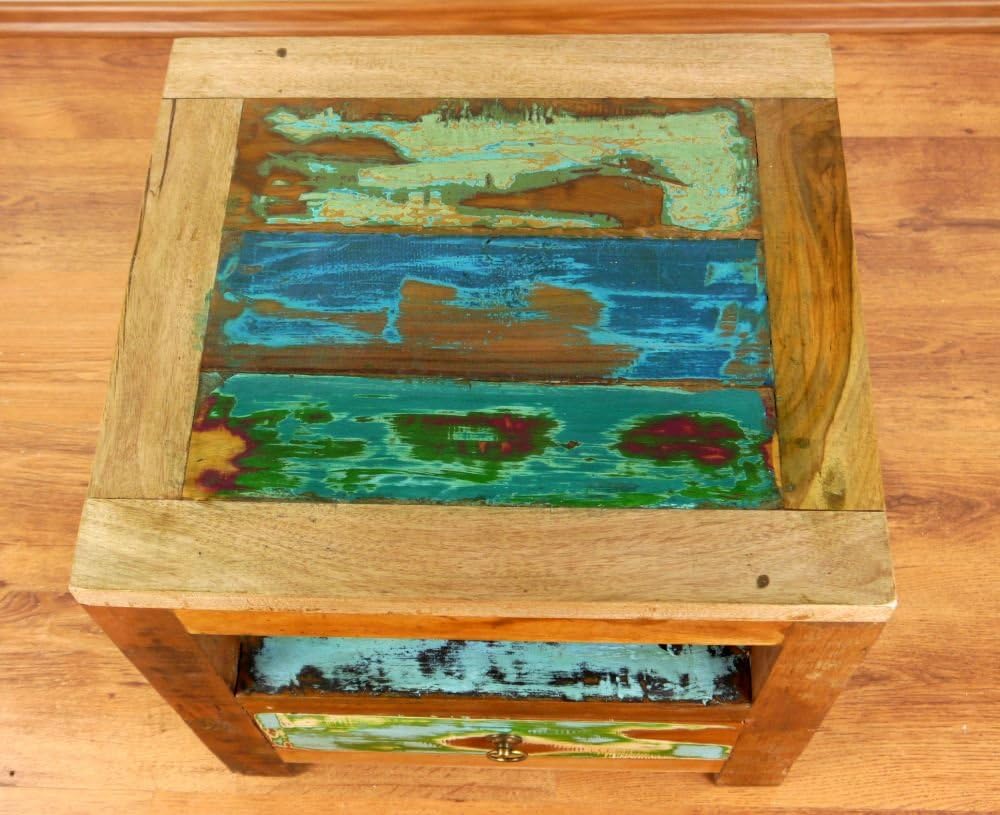 livasia Teakholz Nachtschrank aus Java | Recyceltes buntes Bootsholz | Asiatische Möbel | Designer M