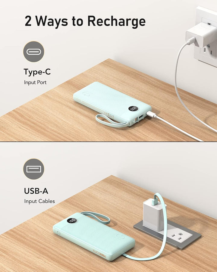 Powerbank 10000mAh Power Bank mit Kabel VEEKTOMX USB C Powerbank Externe Handyakkus mit 5 Ausgängen