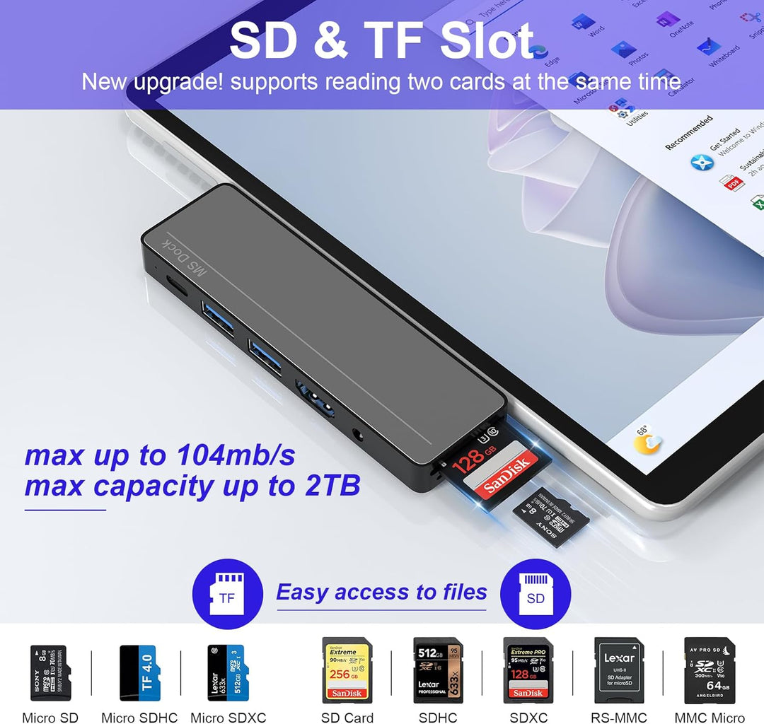 Surface Pro 8/9/10/11/X Docking Station Hub - Surface Pro 9 Adapter mit 4K HDMI, Thunderbolt 4 (8K@3