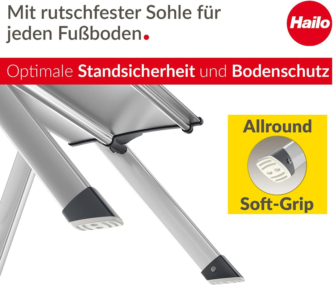 Hailo MK80 ComfortLine Alu-Klapptritt-Leiter - 2 grosse Stufen bis 150 kg - Komfort-Trittleiter mit