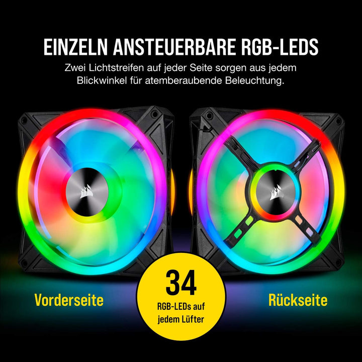Corsair iCUE QL140 RGB, 140-mm-RGB-LED-PWM-Lüfter (34 Einzeln Ansteuerbare RGB-LEDs, Schwindigkeiten