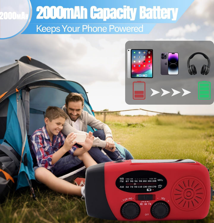 Notfall-Wetterradio AM/FM/NOAA mit 2000 mAh Red, Red