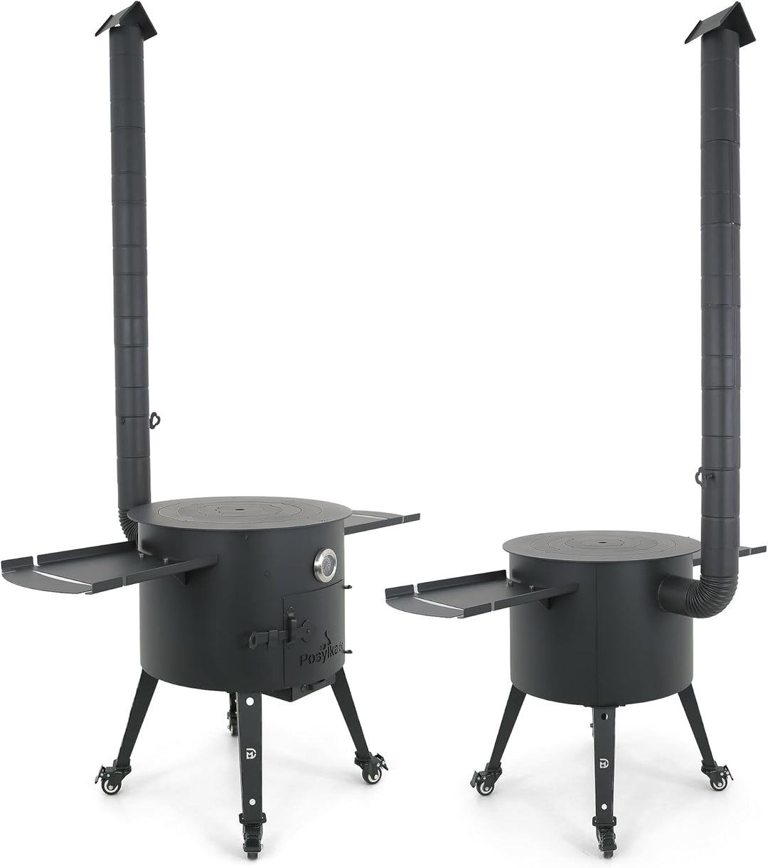 Utschak Feuerofen Ø 49cm für Kazan Wok 22L | Uchag mit Abzugsrohr &amp; Rohrverlängerung, Ablagetisch, R