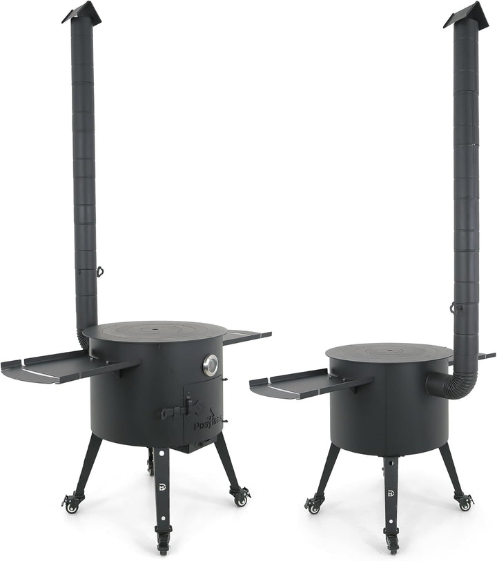 Utschak Feuerofen Ø 49cm für Kazan Wok 22L | Uchag mit Abzugsrohr &amp; Rohrverlängerung, Ablagetisch, R
