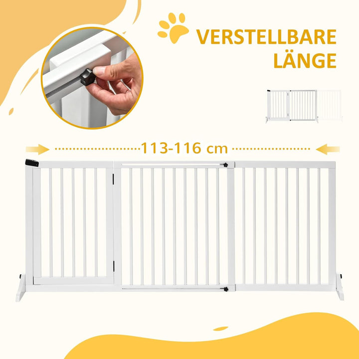 PawHut Absperrgitter Hund Freistehendes Verstellbares Schutzgitter mit Füssen 113-166 x 71 cm Holz H
