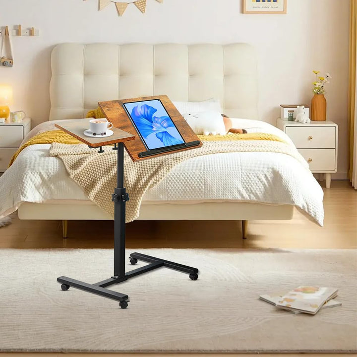 Betttisch mit Rollen, Betttisch für Laptop, Serviertablett für Sofa, Bremsen an beiden Hinterrädern,