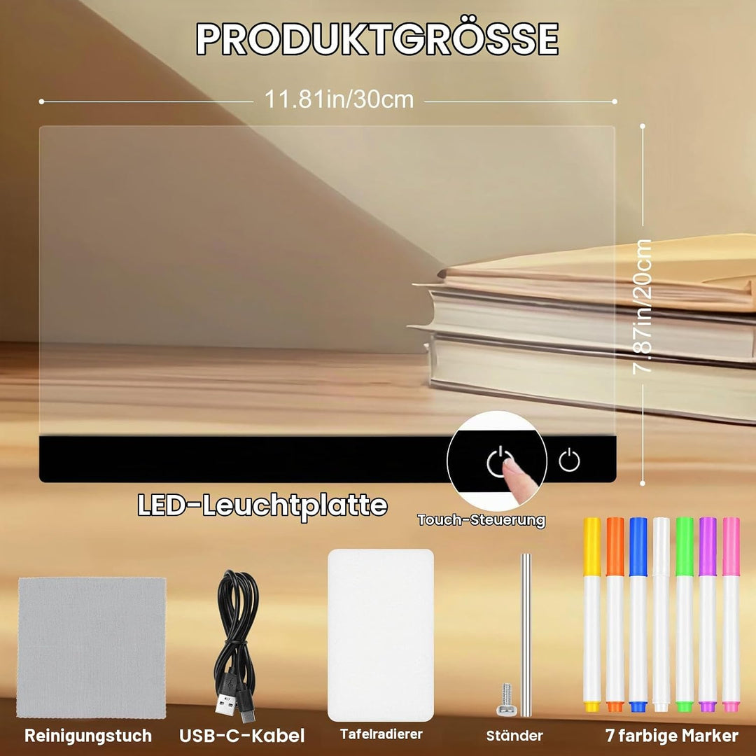 LED Notiztafel mit Farben, 30x20 CM Leuchtendes LED Zeichenbrett für Kinder, 6 Farben Einstellbar 4