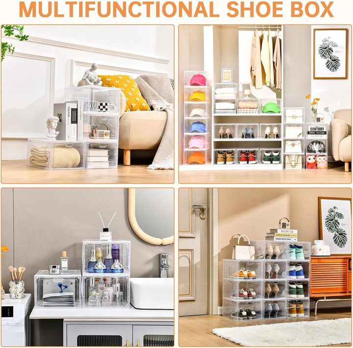 INSTY Schuhboxen, 8er-Set, stapelbar, transparente Kunststoff-Schuhboxen, Schuh-Aufbewahrungsbox und
