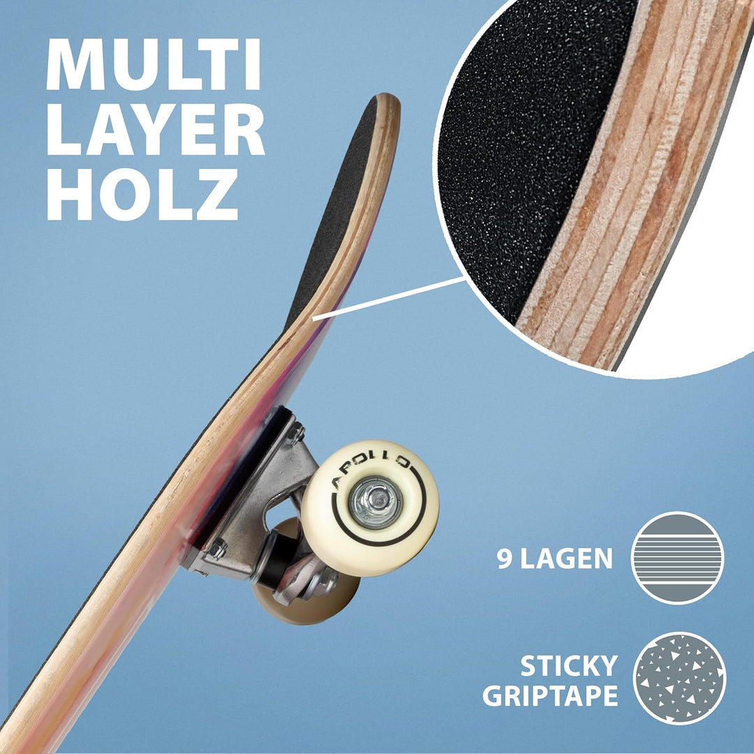 Apollo Kinder Skateboard, kleines Komplett Board mit ABEC 3 Kugellagern und Aluminium Achsen,Coole D