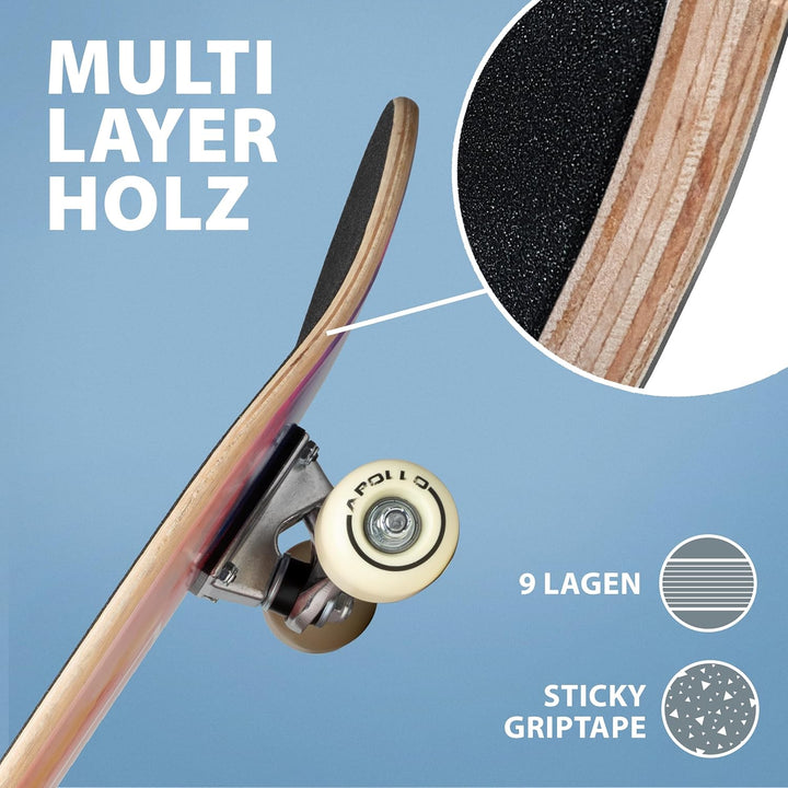 Apollo Kinder Skateboard, kleines Komplett Board mit ABEC 3 Kugellagern und Aluminium Achsen,Coole D