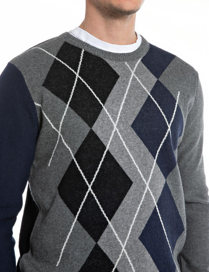 Replay Herren Pullover L 010 Jacquard Grey Mel/Black/Whithe, L 010 Jacquard Grey Mel/Black/Whithe