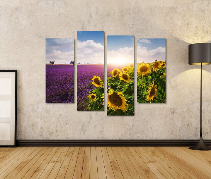islandburner Bild auf Leinwand Lavendel Und Sonnenblumenfelder In Der Provence Bilder Wandbilder Pos