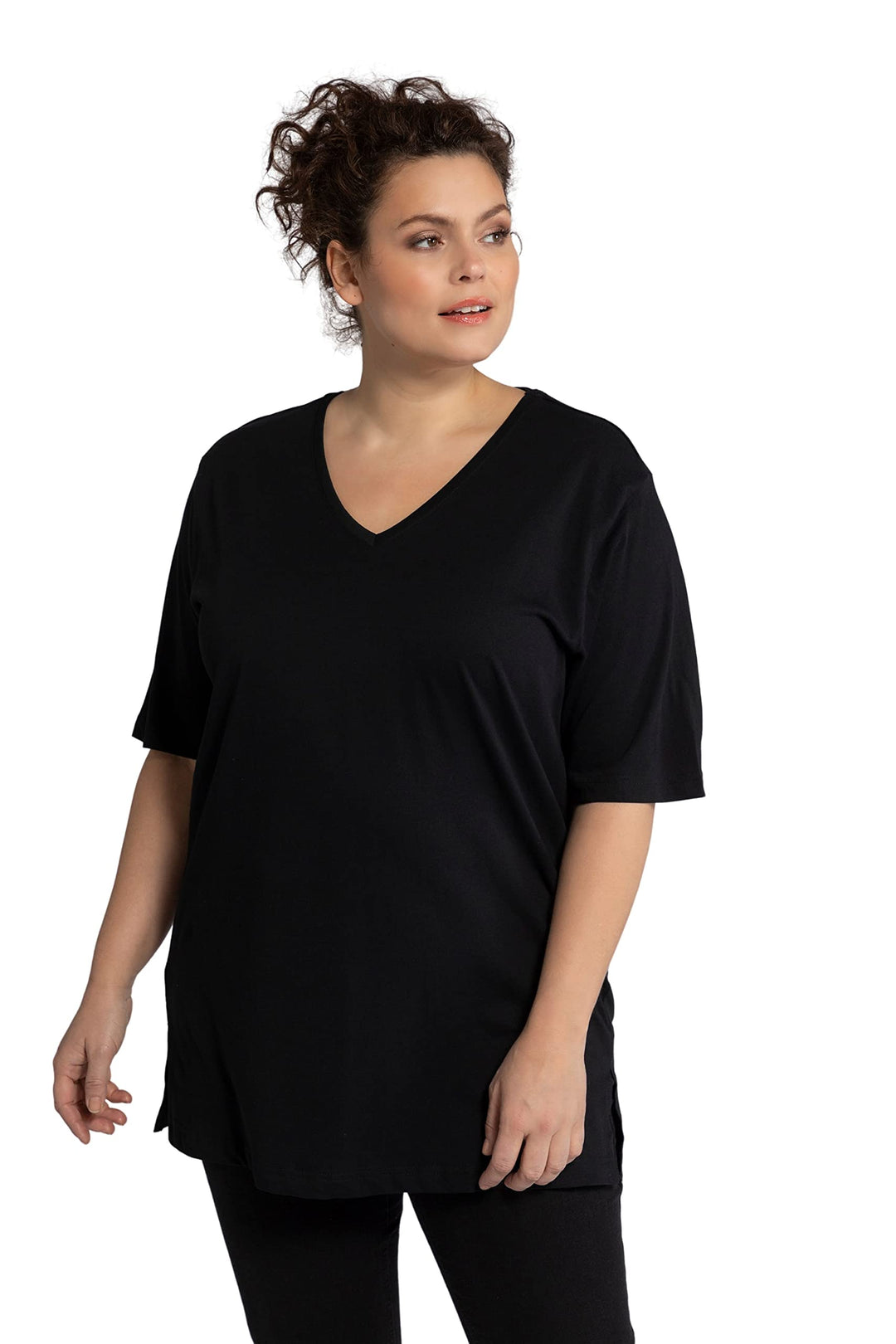 Ulla Popken Damen Basic-v-Shirt T 62-64 Schwarz, 62-64 Schwarz