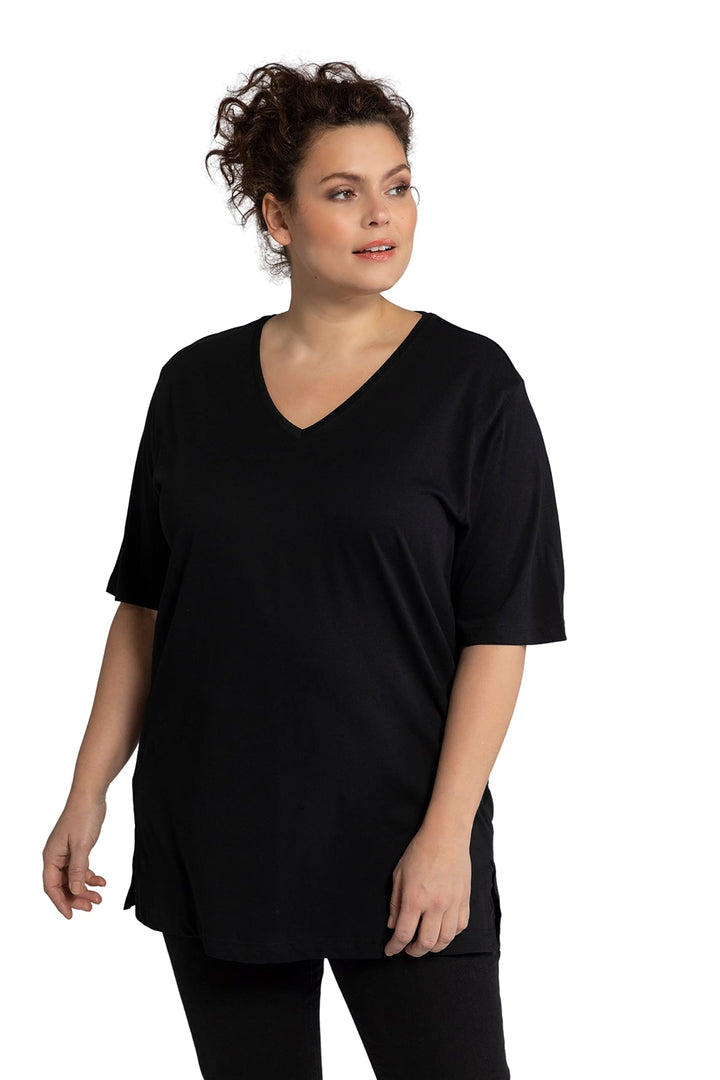 Ulla Popken Damen Basic-v-Shirt T 62-64 Schwarz, 62-64 Schwarz