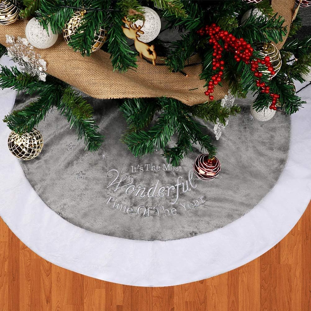 Dremisland 90cm Weihnachtsbaum Röcke Plüsch Weihnachtsbaum Rock Grau Weiss Kunstpelz Weihnachtsbaumd