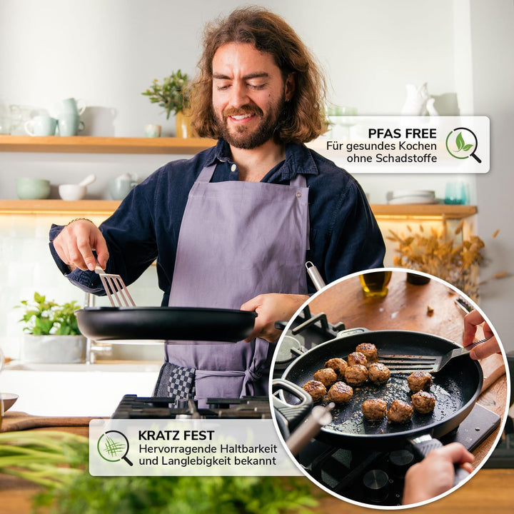 Premium Sauteuse Pfanne 32 cm Doppelgriff – PFAS-freie Antihaft Pfanne aus Dänemark | Ofenfest bis 2