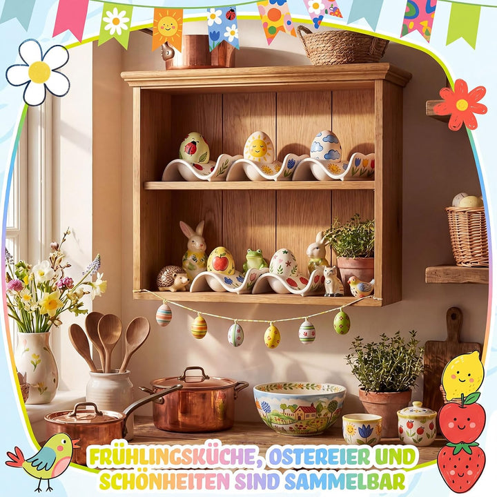 Sinmoe 6er Eierbecher Selber Bemalen Set Porzellan EierStänder mit Ablag Weiss Ostergeschenke Eierbe