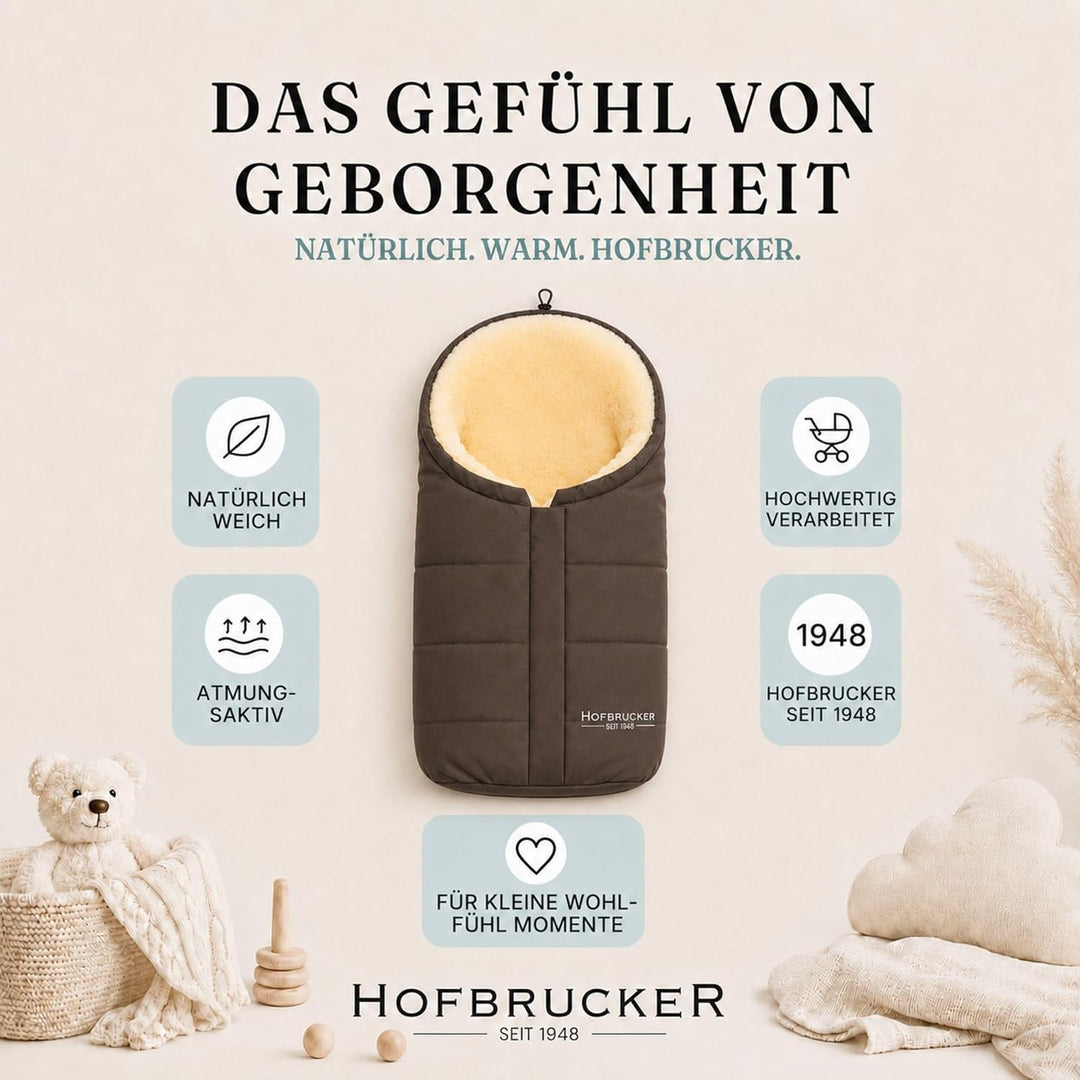 Hofbrucker Lammfell-Fusssack Eskimo für Babyschale, Kinderwagen, Buggy/Universeller Winterfusssack/F