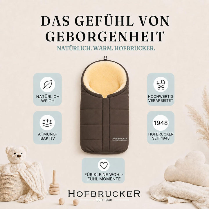 Hofbrucker Lammfell-Fusssack Eskimo für Babyschale, Kinderwagen, Buggy/Universeller Winterfusssack/F