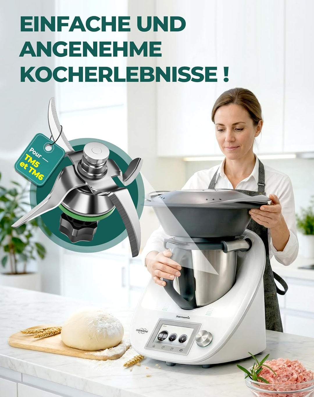 Ersatz-Mixmesser für Vorwerk Thermomix TM5 TM6 - Edelstahl Messer inkl. Dichtring, Kompatibel mit Th
