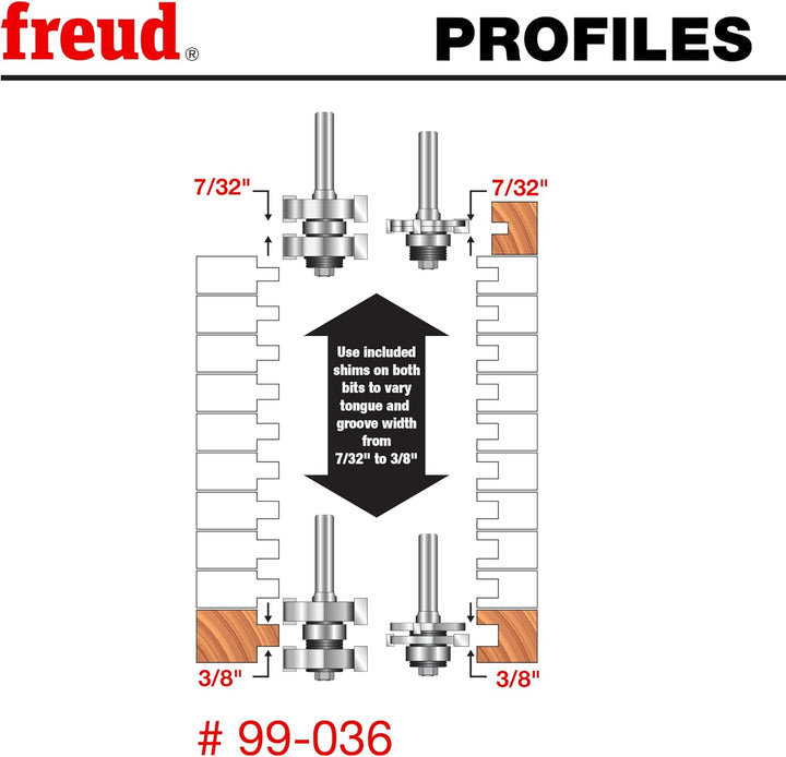 Freud Nut- und Feder-Bit-Set mit 1,27 cm Schaft (99-036) Verstellbarer Nut- und Federfräser-Bit-Set,
