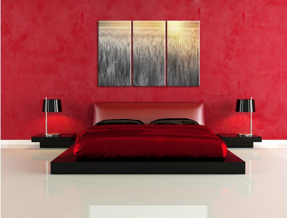 Pixxprint Romantisches Getreidefeld als Leinwandbild/Grösse: 3 Teilig (120x80) cm/Wandbild/Kunstdruc