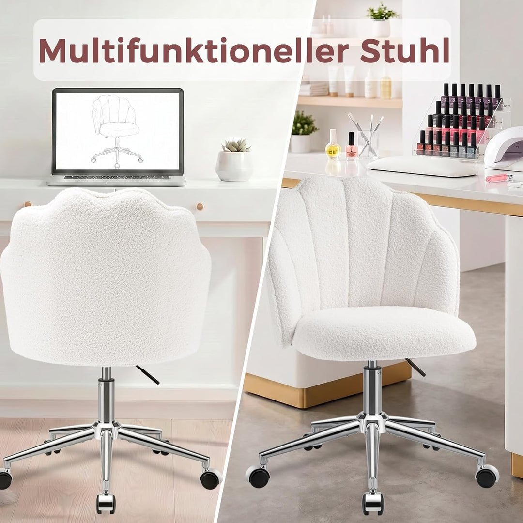 Schminktisch Stuhl mit Rollen, Drehstuhl für Mädchen, Muschelstuhl für Schlafzimmer und Home Office，