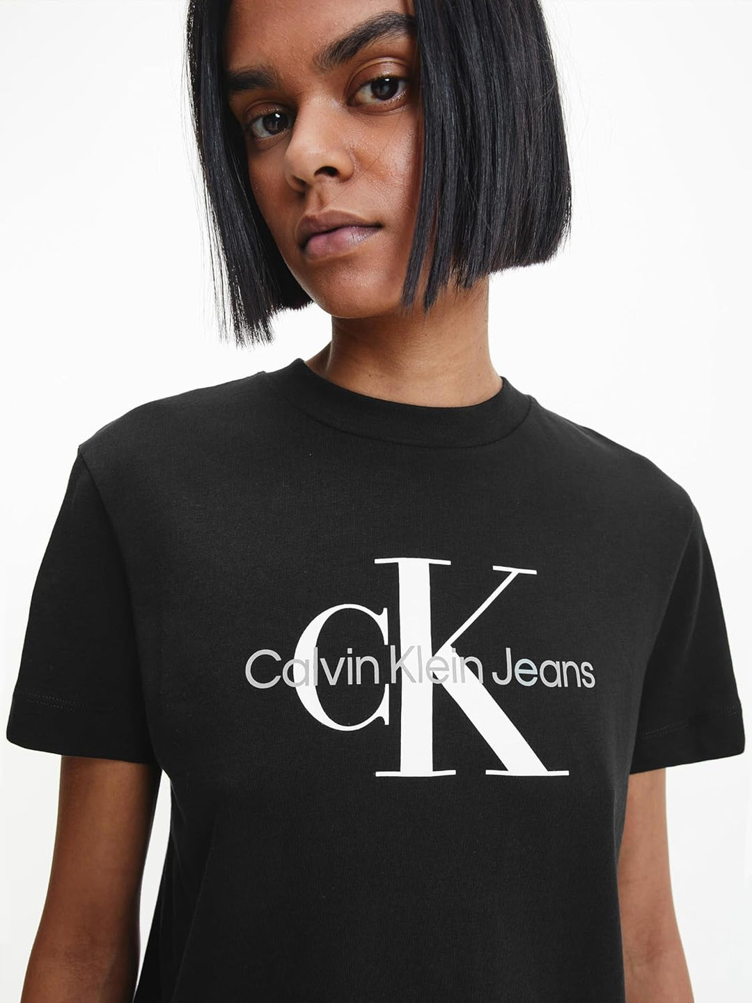 Calvin Klein Damen T-Shirt Kurzarm Core Monologo Rundhalsausschnitt XS Schwarz (Ck Black), XS Schwar