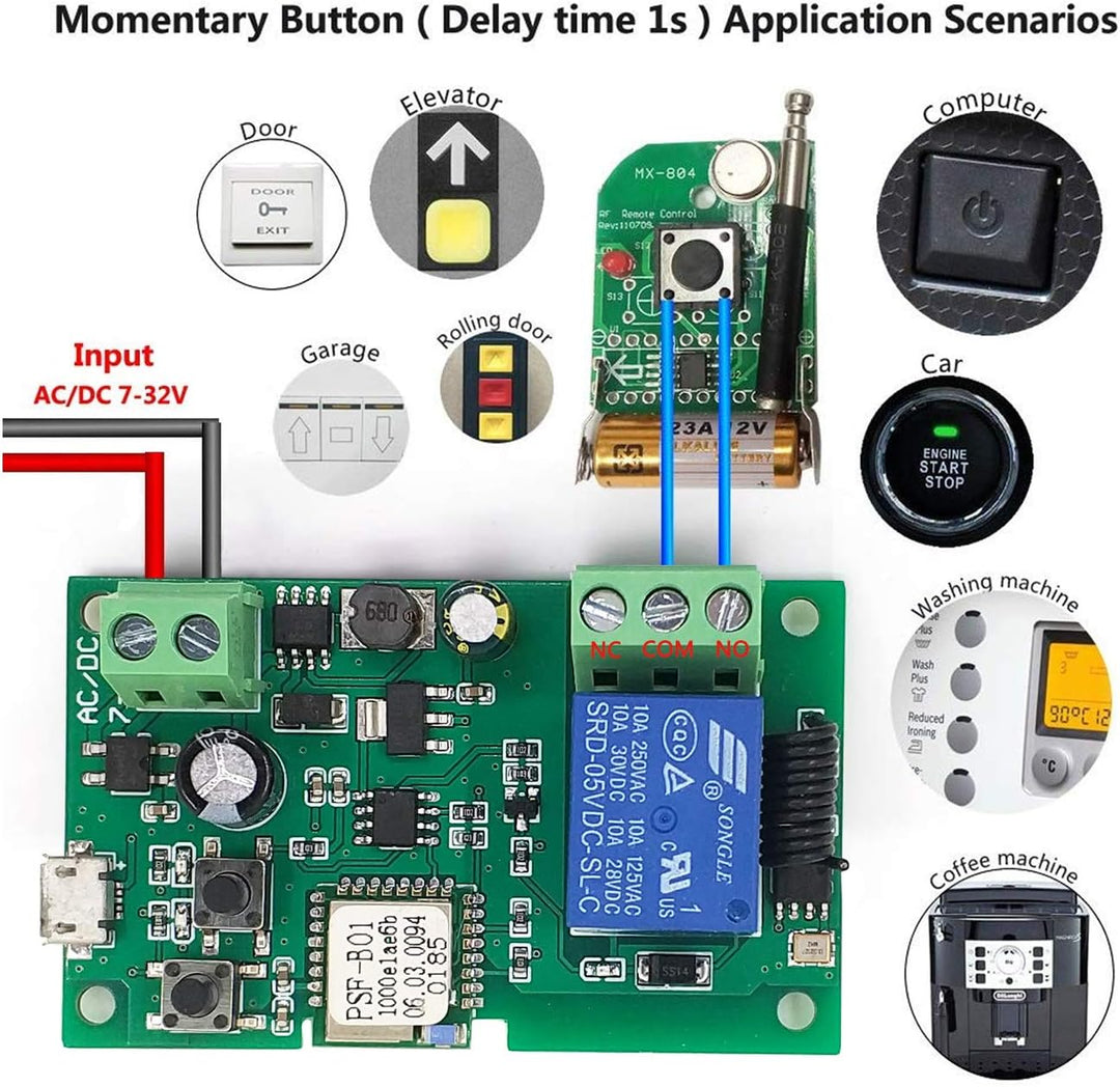 Newgoal 1 Kanal WiFi Wireless Smart Switch Relay Modul für Smart Home Fernbedienung DC 5 V/12 V, Kom
