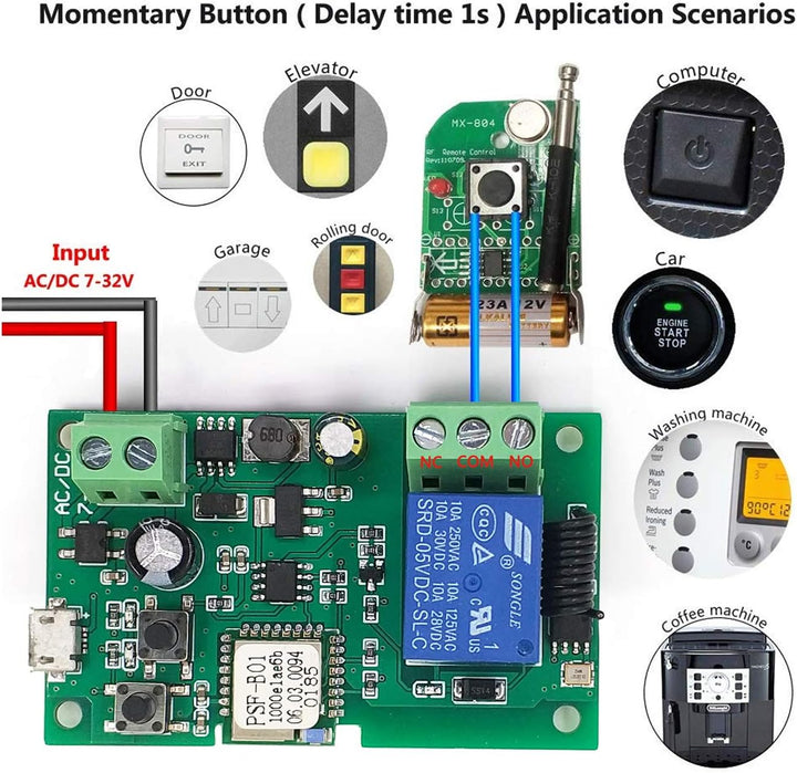 Newgoal 1 Kanal WiFi Wireless Smart Switch Relay Modul für Smart Home Fernbedienung DC 5 V/12 V, Kom