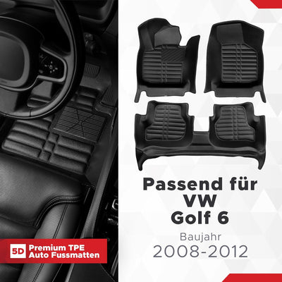 fussmattenprofi.com Auto Fussmatten Kompatibel mit VW Golf 6 Baujahr 2008-2012 I 100% Passgenau Geru