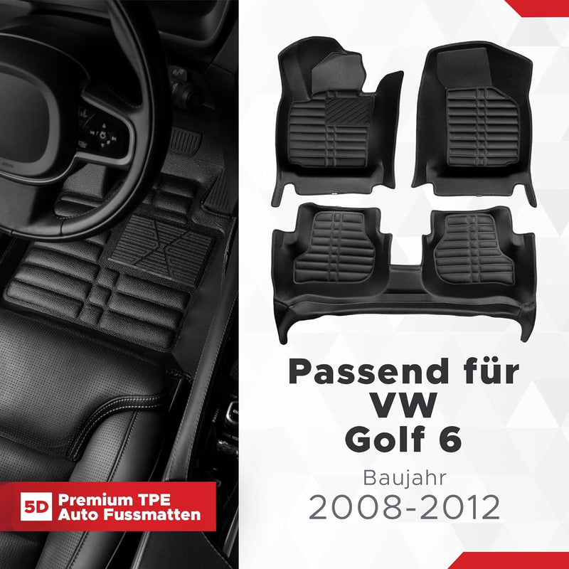 fussmattenprofi.com Auto Fussmatten Kompatibel mit VW Golf 6 Baujahr 2008-2012 I 100% Passgenau Geru