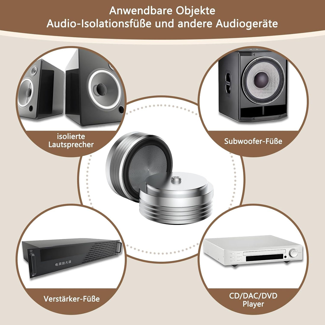 Tertullus 4 Stück Aluminium HiFi Gerätefüsse 39mm×17mm Silver Schrauben Lautsprecher Absorber Subwoo
